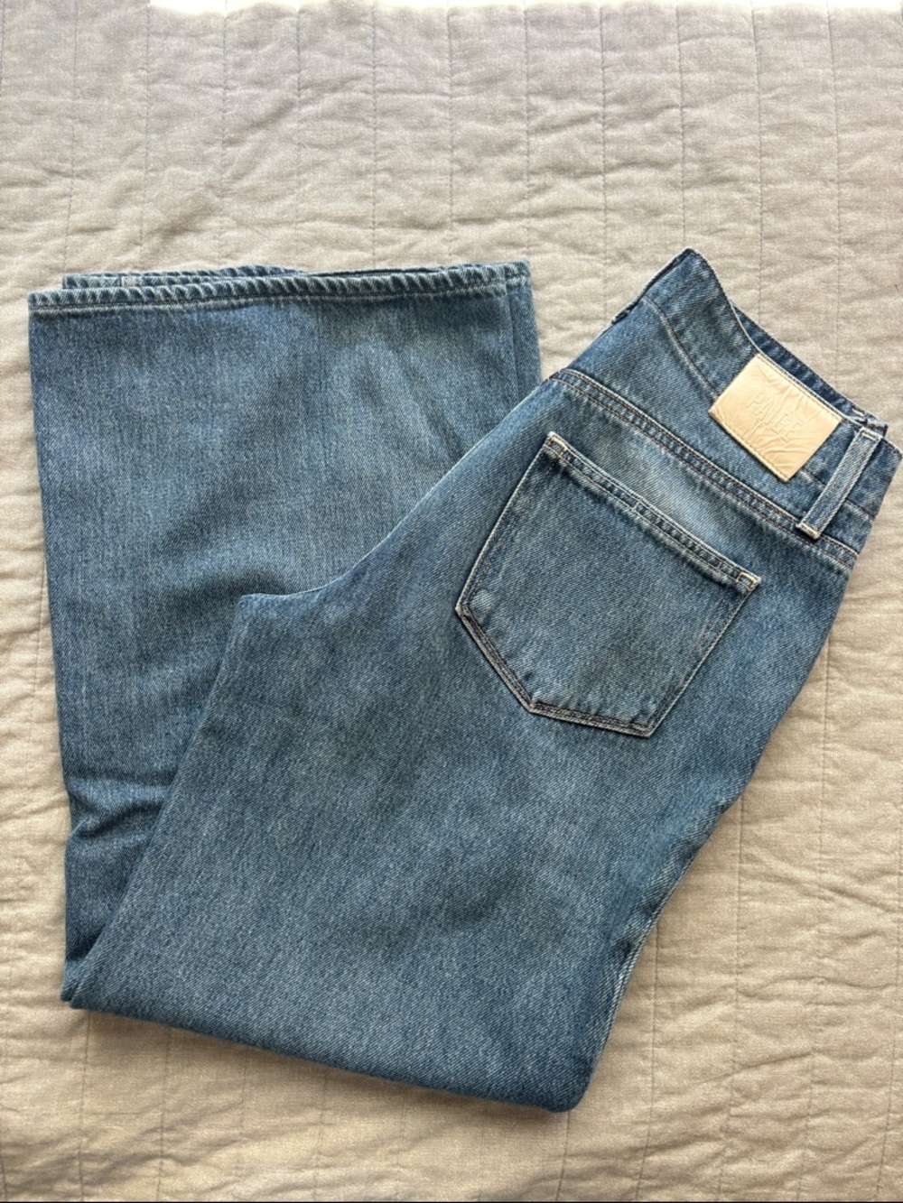 PAIGE Petite 27 Medium Blue Wide-Leg Flare Jeans - Picture 2 of 6